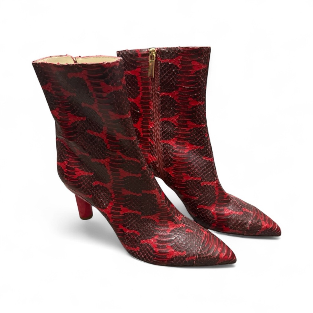 Tibi Grand Python Red Snakeskin Heeled Boots. Size 9.5